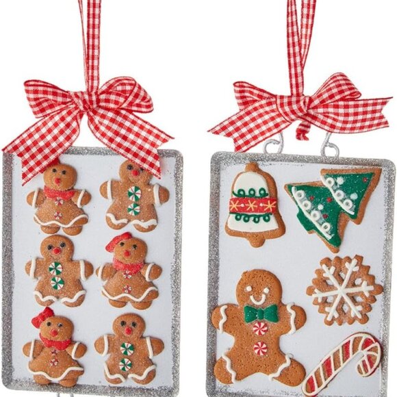 Gingerbread Men Baked Cookies on Tray Christmas Holiday Ornaments Set of 2 - Picture 1 of 3